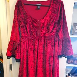 Red Crushed Velvet Fairycore 🔔  Sleeve Dress